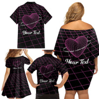 All You Need is Love Valentine Day Family Matching Off Shoulder Short Dress and Hawaiian Shirt Geometry Wireframe Style - Wonder Print Shop