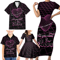 All You Need is Love Valentine Day Family Matching Short Sleeve Bodycon Dress and Hawaiian Shirt Geometry Wireframe Style - Wonder Print Shop