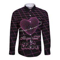 All You Need is Love Valentine Day Long Sleeve Button Shirt Geometry Wireframe Style - Wonder Print Shop
