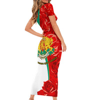 Bulgaria Liberation Day Short Sleeve Bodycon Dress Lion With Rose Flag Style - Wonder Print Shop