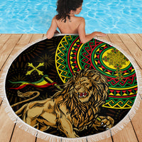 Ethiopia National Day Beach Blanket Lion Of Judah African Pattern - Wonder Print Shop