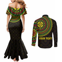 Ethiopia National Day Couples Matching Mermaid Dress and Long Sleeve Button Shirt Lion Of Judah African Pattern