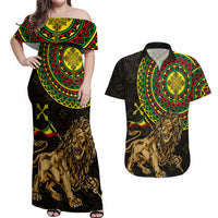 Ethiopia National Day Couples Matching Off Shoulder Maxi Dress and Hawaiian Shirt Lion Of Judah African Pattern - Wonder Print Shop