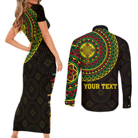 Ethiopia National Day Couples Matching Short Sleeve Bodycon Dress and Long Sleeve Button Shirt Lion Of Judah African Pattern - Wonder Print Shop