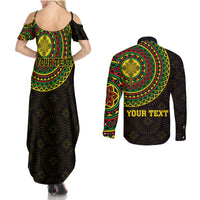 Ethiopia National Day Couples Matching Summer Maxi Dress and Long Sleeve Button Shirt Lion Of Judah African Pattern - Wonder Print Shop