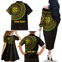 Ethiopia National Day Family Matching Off The Shoulder Long Sleeve Dress and Hawaiian Shirt Lion Of Judah African Pattern - Wonder Print Shop