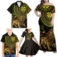 Ethiopia National Day Family Matching Off Shoulder Maxi Dress and Hawaiian Shirt Lion Of Judah African Pattern - Wonder Print Shop