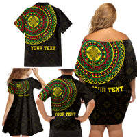 Ethiopia National Day Family Matching Off Shoulder Short Dress and Hawaiian Shirt Lion Of Judah African Pattern - Wonder Print Shop