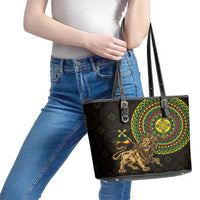 Ethiopia National Day Leather Tote Bag Lion Of Judah African Pattern - Wonder Print Shop