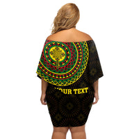 Ethiopia National Day Off Shoulder Short Dress Lion Of Judah African Pattern - Wonder Print Shop
