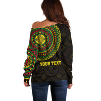 Ethiopia National Day Off Shoulder Sweater Lion Of Judah African Pattern - Wonder Print Shop