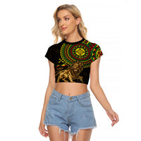 Ethiopia National Day Raglan Cropped T Shirt Lion Of Judah African Pattern - Wonder Print Shop