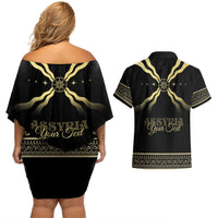 Assyria Empire Couples Matching Off Shoulder Short Dress and Hawaiian Shirt Assyrian Mythological Spirit - Wonder Print Shop