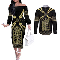Assyria Empire Couples Matching Off The Shoulder Long Sleeve Dress and Long Sleeve Button Shirt Assyrian Mythological Spirit