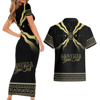 Assyria Empire Couples Matching Short Sleeve Bodycon Dress and Hawaiian Shirt Assyrian Mythological Spirit - Wonder Print Shop