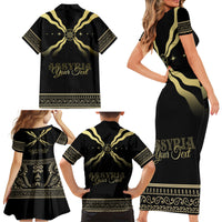 Assyria Empire Family Matching Short Sleeve Bodycon Dress and Hawaiian Shirt Assyrian Mythological Spirit - Wonder Print Shop