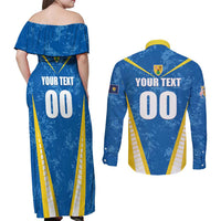 Custom Turks and Caicos Islands Football Couples Matching Off Shoulder Maxi Dress and Long Sleeve Button Shirt Team TCI Go Champions