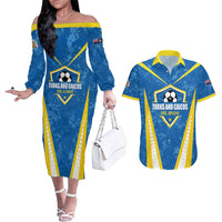 Custom Turks and Caicos Islands Football Couples Matching Off The Shoulder Long Sleeve Dress and Hawaiian Shirt Team TCI Go Champions