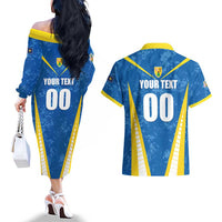 Custom Turks and Caicos Islands Football Couples Matching Off The Shoulder Long Sleeve Dress and Hawaiian Shirt Team TCI Go Champions