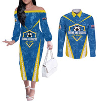 Custom Turks and Caicos Islands Football Couples Matching Off The Shoulder Long Sleeve Dress and Long Sleeve Button Shirt Team TCI Go Champions