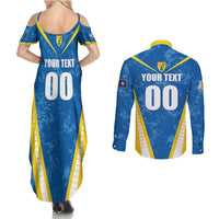 Custom Turks and Caicos Islands Football Couples Matching Summer Maxi Dress and Long Sleeve Button Shirt Team TCI Go Champions