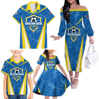 Custom Turks and Caicos Islands Football Family Matching Off The Shoulder Long Sleeve Dress and Hawaiian Shirt Team TCI Go Champions