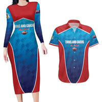 Custom Turks and Caicos Islands Rugby Couples Matching Long Sleeve Bodycon Dress and Hawaiian Shirt TCI Team Come On