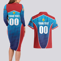 Custom Turks and Caicos Islands Rugby Couples Matching Long Sleeve Bodycon Dress and Hawaiian Shirt TCI Team Come On