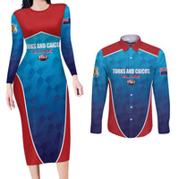 Custom Turks and Caicos Islands Rugby Couples Matching Long Sleeve Bodycon Dress and Long Sleeve Button Shirt TCI Team Come On