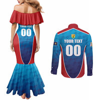 Custom Turks and Caicos Islands Rugby Couples Matching Mermaid Dress and Long Sleeve Button Shirt TCI Team Come On