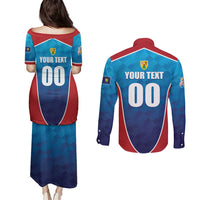 Custom Turks and Caicos Islands Rugby Couples Matching Puletasi and Long Sleeve Button Shirt TCI Team Come On