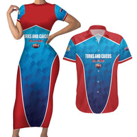 Custom Turks and Caicos Islands Rugby Couples Matching Short Sleeve Bodycon Dress and Hawaiian Shirt TCI Team Come On