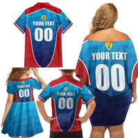 Custom Turks and Caicos Islands Rugby Family Matching Off Shoulder Short Dress and Hawaiian Shirt TCI Team Come On