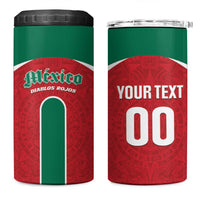 Custom Baseball Mexico Diablos Rojos 4 in 1 Can Cooler Tumbler Red Devils Aztec Pattern