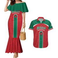Custom Baseball Mexico Diablos Rojos Couples Matching Mermaid Dress and Hawaiian Shirt Red Devils Aztec Pattern