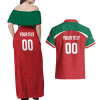 Custom Baseball Mexico Diablos Rojos Couples Matching Off Shoulder Maxi Dress and Hawaiian Shirt Red Devils Aztec Pattern
