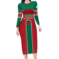 Custom Baseball Mexico Diablos Rojos Family Matching Long Sleeve Bodycon Dress and Hawaiian Shirt Red Devils Aztec Pattern