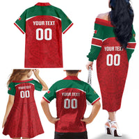 Custom Baseball Mexico Diablos Rojos Family Matching Off The Shoulder Long Sleeve Dress and Hawaiian Shirt Red Devils Aztec Pattern