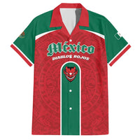 Custom Baseball Mexico Diablos Rojos Family Matching Short Sleeve Bodycon Dress and Hawaiian Shirt Red Devils Aztec Pattern