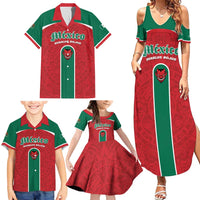 Custom Baseball Mexico Diablos Rojos Family Matching Summer Maxi Dress and Hawaiian Shirt Red Devils Aztec Pattern