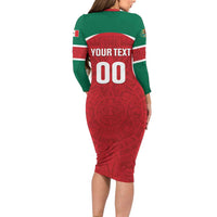 Custom Baseball Mexico Diablos Rojos Long Sleeve Bodycon Dress Red Devils Aztec Pattern