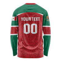 Custom Baseball Mexico Diablos Rojos Long Sleeve Shirt Red Devils Aztec Pattern