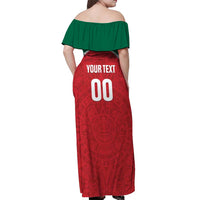 Custom Baseball Mexico Diablos Rojos Off Shoulder Maxi Dress Red Devils Aztec Pattern