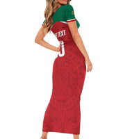 Custom Baseball Mexico Diablos Rojos Short Sleeve Bodycon Dress Red Devils Aztec Pattern
