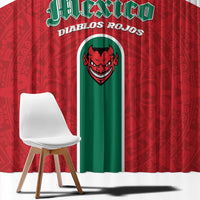 Baseball Mexico Diablos Rojos Window Curtain Red Devils Aztec Pattern