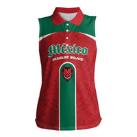 Custom Baseball Mexico Diablos Rojos Women Sleeveless Polo Shirt Red Devils Aztec Pattern