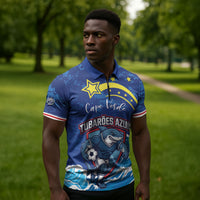 Custom Cape Verde 2026 World Football Zipper Polo Shirt Blue Sharks Come On