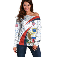 United States Soccer Off Shoulder Sweater USA Coat Of Arms Sporty Style - Wonder Print Shop