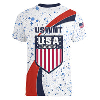 United States Soccer Women V Neck T Shirt USA Coat Of Arms Sporty Style - Wonder Print Shop