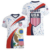 United States Soccer Women V Neck T Shirt USA Coat Of Arms Sporty Style - Wonder Print Shop
